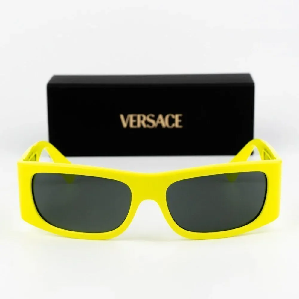 NEW Versace VE4482 544987 Yellow Fluo Dark Grey Rectangular Unisex Sunglasses